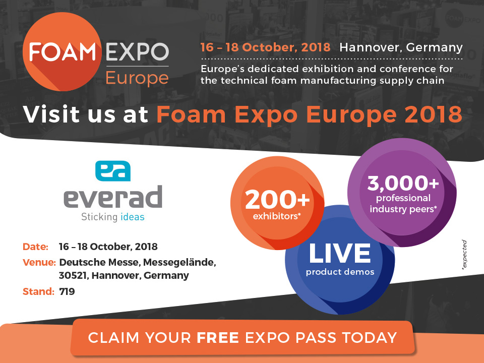 Everad Adhesives exhibits at Foam Expo 2018 in D-Hannover